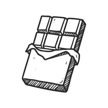 Hand-drawn chocolate bar illustration with partially open wrapper
