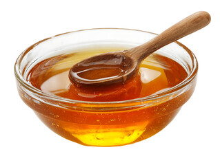 Golden Honey in Glass Bowl with Wooden Spoon, Sweet Texture