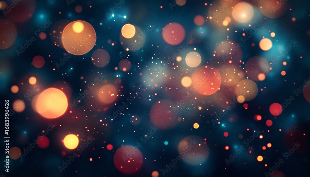 Poster the image shows an abstract background with out-of-focus lights of various sizes and colors, creatin