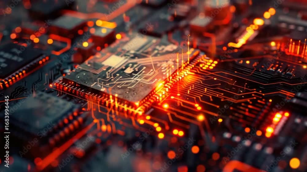 Poster a detailed view of electronic components and wires on a circuit board, suitable for tech-related pro