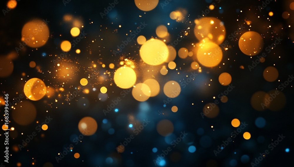 Poster the image shows an array of out-of-focus yellow and blue lights on a dark background, creating a bok