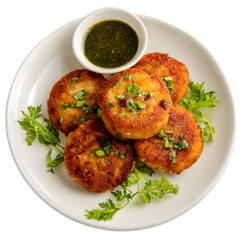 Delicious Potato Cutlets with Mint Chutney A Culinary Delight isolated on transparent background
