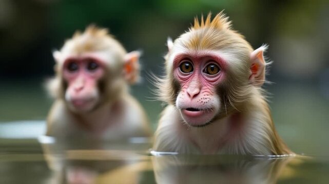 Two primates enjoying a refreshing moment in the water