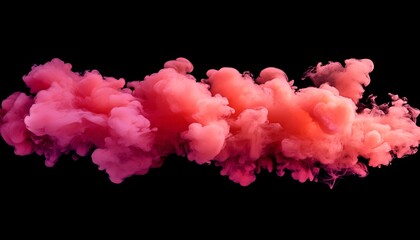 Fototapeta premium The image shows a vibrant pink and red ink cloud suspended in black, exhibiting dynamic swirling patterns and textures.