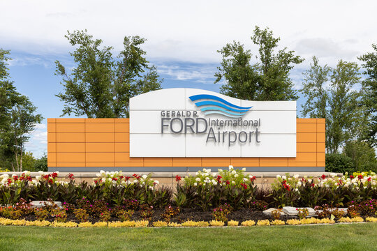 Grand Rapids, MI, USA - August 30, 2025: Gerald R. Ford International Airport is an airport in Cascade Township and owned by Kent County Board of Commissioners.