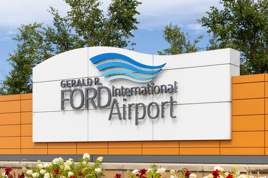 Grand Rapids, MI, USA - August 30, 2025: Gerald R. Ford International Airport is an airport in Cascade Township and owned by Kent County Board of Commissioners.