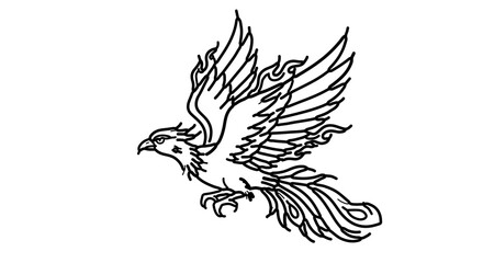 Obraz premium Illustration of a phoenix bird with flames, , in a simple black and white style