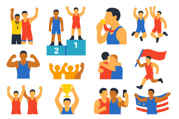 Collection of sports icons with a flag in the background