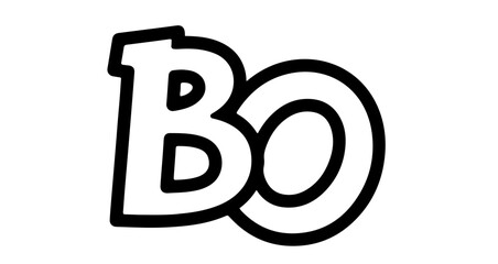 Bold and playful cartoon style lettering of the word bo with thick outlines