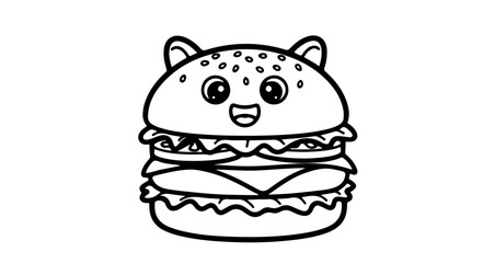 Cute kawaii burger with animal ears in cartoon style illustration