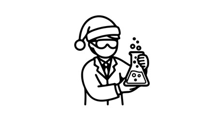Obraz premium Scientist in santa hat holding flask with bubbling liquid, , a festive scientific illustration