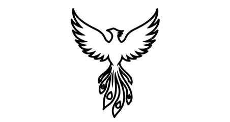 Obraz premium Phoenix bird with open wings, a symbol of rebirth and immortality, line art style