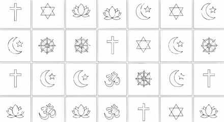 Collection of religious symbols representing various faiths and beliefs
