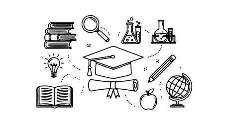 Education and learning icons, symbolizing knowledge and academic pursuit