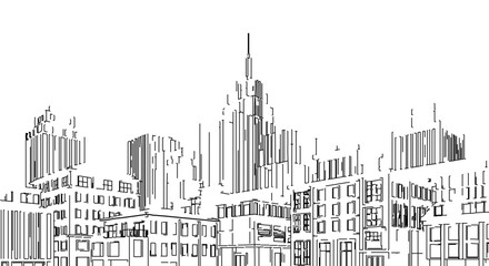 Naklejka premium Cityscape sketch featuring modern architecture and skyscrapers