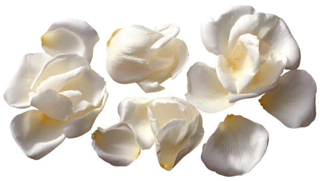 Close-up of several delicate, white flower petals.  Soft, overlapping shapes create a cluster.  A highlighted outline around each petal adds definition