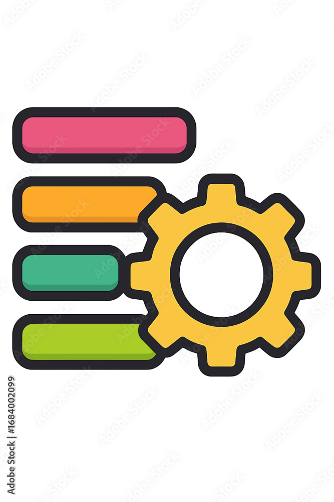 Aufkleber colorful gear icon with bars representing data and analytics operations alignment layout