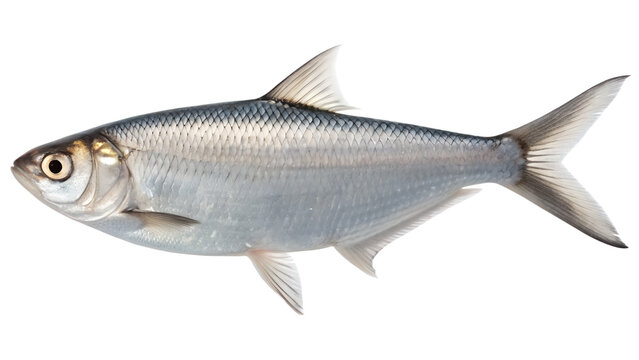 A milkfish with silver body, , isolated on a transparent background