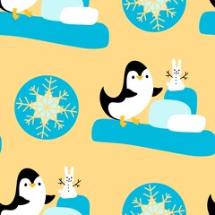 Christmas animals seamless penguin pattern for wrapping paper and fabrics