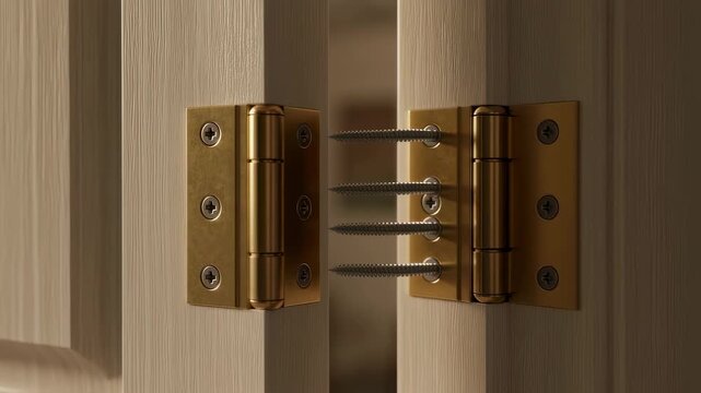 Comparison of short versus long screws in door hinges showing benefits of using extended screws for lasting hinge support.