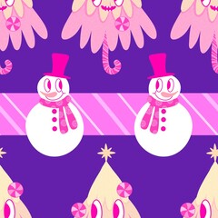 Christmas cartoon ice seamless snowman pattern for wrapping paper and fabrics