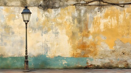 Vintage Street Lamp Against Weathered Wall Background