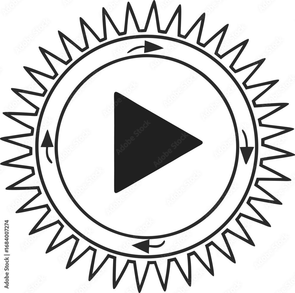 Poster Play button with small circular shuffle arrow around it, outline.