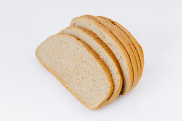 Sliced rye bread loaf isolated on white background, healthy whole grain bakery product