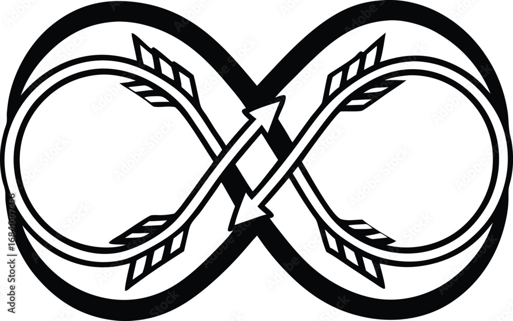 Poster overlap arrows forming an infinity loop, continuous outline.