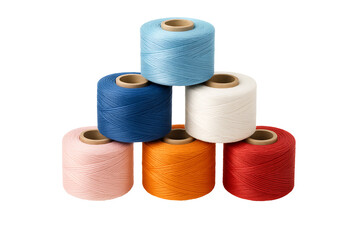 Colorful sewing thread rolls isolated on transparent background