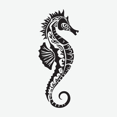 Fototapeta premium Seahorse Abstract Graphic Black Silhouette Simple Artwork, Wild Seahorse Vintage Animal Design