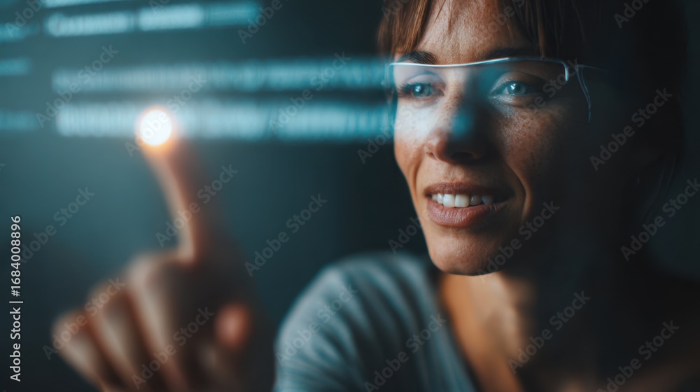 Poster medium shot focusing on visually impaired user interacting with an accessible cookieconsent banner u