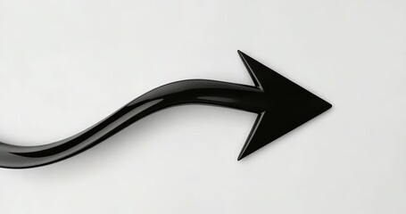 Entering frame, black ribbon undulating and forming arrowhead on white canvas, morphing - Powered by Adobe