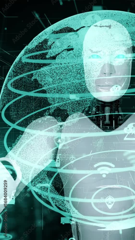 Poster futuristic robot artificial intelligence huminoid ai transportation analytic technology development 