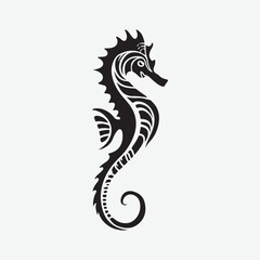 Fototapeta premium Seahorse Abstract Graphic Black Silhouette Simple Artwork, Wild Seahorse Vintage Animal Design