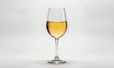 Crisp white wine in a glass, isolated on a pure white background, simple, transparent