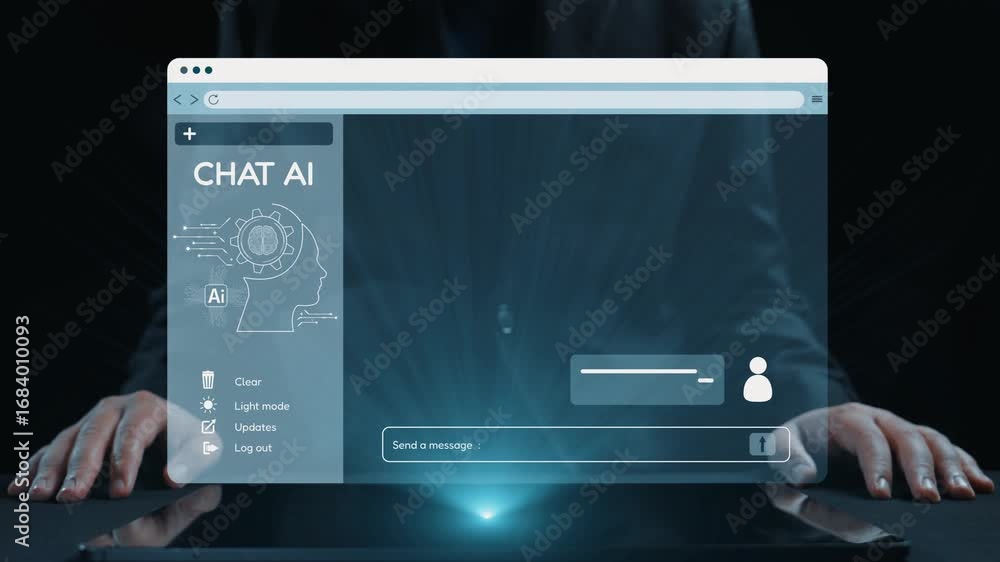 Poster a modern chat interface featuring ai technology highlights virtual communication with engaging visua