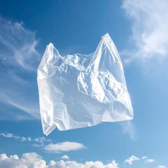 Obraz premium Plastic bag floats in a vibrant blue sky
