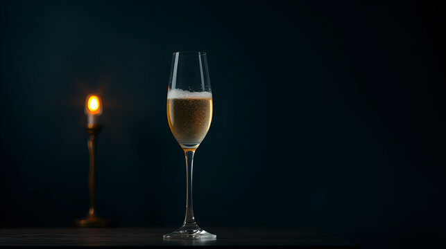 One glass of champagne against a dark wall and an orange lamp. Happy Valentine's Day Valentine's Day Christmas Christmas mystique sparkling wine drink bubbles holiday in solitude asocial sadness