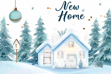Fototapeta premium New House and Christmas festive Greeting Card Illustration 