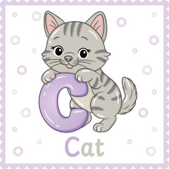 Letter C with Cat Cute Educational Alphabet Flashcard for Kids