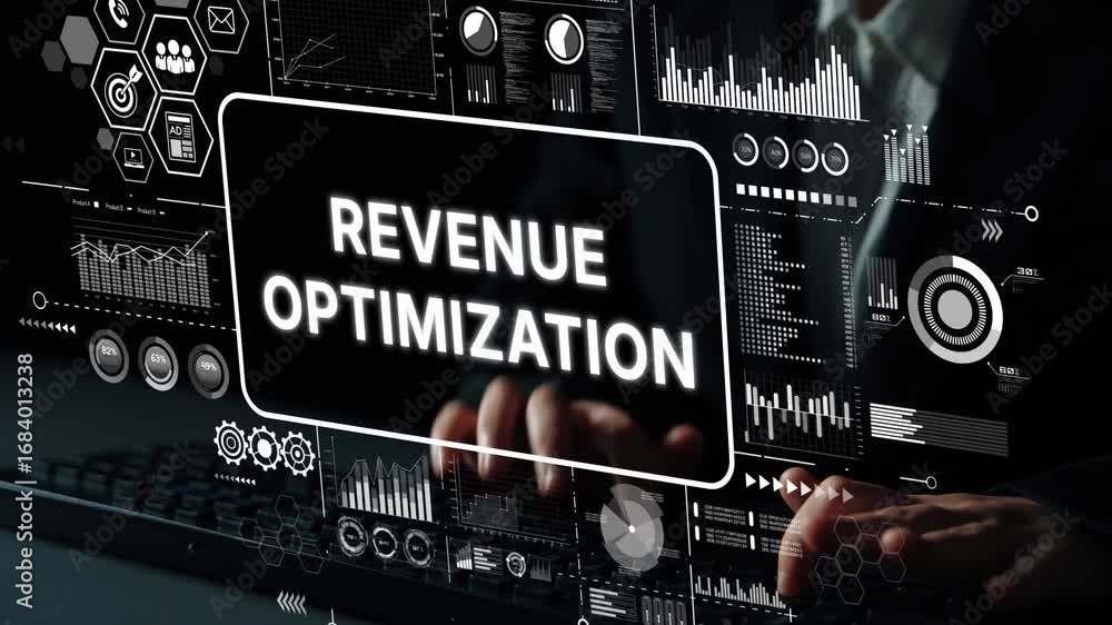 Poster revenue optimization strategy with digital analytics and business growth visualization. asymptotic s