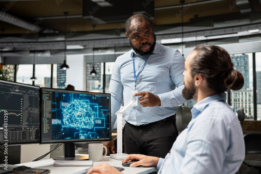 Poster brokerage team leader and specialist leverage ai to optimize trading strategies. manager supervising