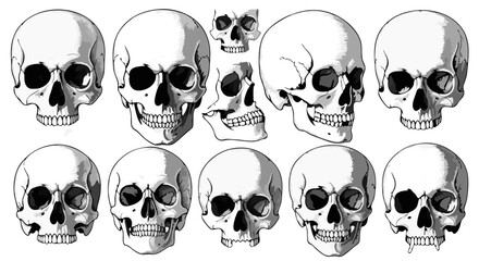 Vector SVG Illustration of Multiple Skulls in Monochrome Flat Style for Digital Design and Illustration Projects