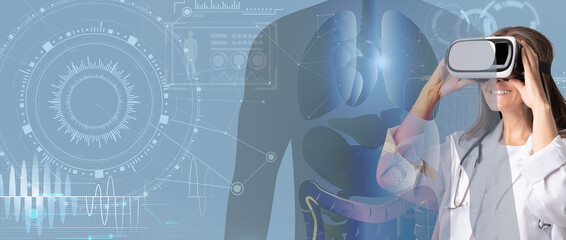 A doctor explores advancements in healthcare by engaging with virtual reality technology. The...