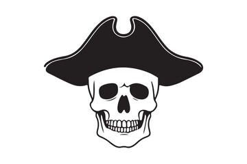 Skull wearing a classic black pirate hat
