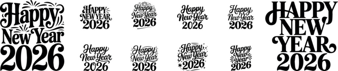 Fototapeta premium New Year 2026 Typography Silhouette Bundle | Calligraphic, Handwritten, Stylish Vector Numbers for Celebration and Design