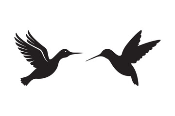 Two silhouetted hummingbirds in flight facing each other