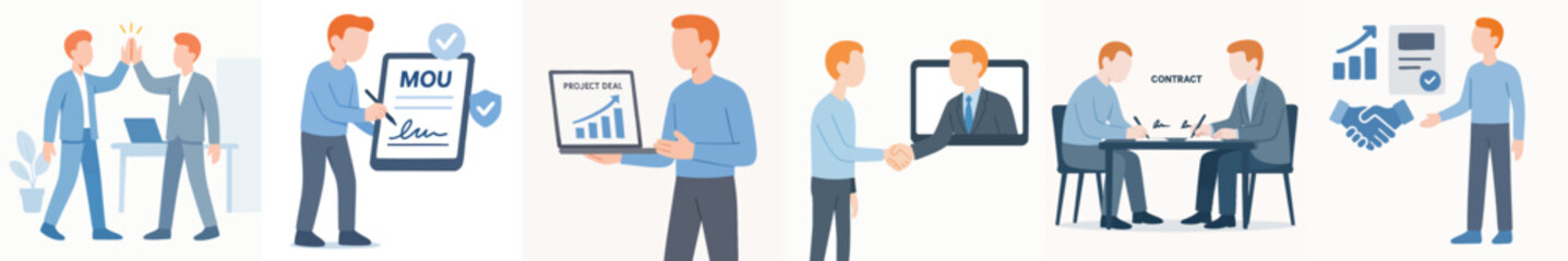 Modern Flat Style Business Meeting and Agreement Illustration Graphic Asset