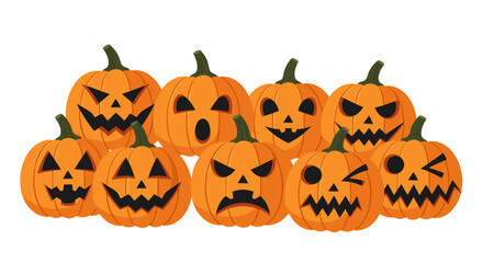 Fototapeta premium Vector Halloween Pumpkin SVG Illustration with Carved Faces in Flat Geometric Style for Digital and Print Use